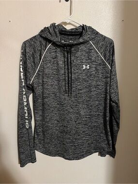 UNDER ARMOUR Velocity Athletic Dry Fit Hooded Long Sleeve Grey White Wms Sz M